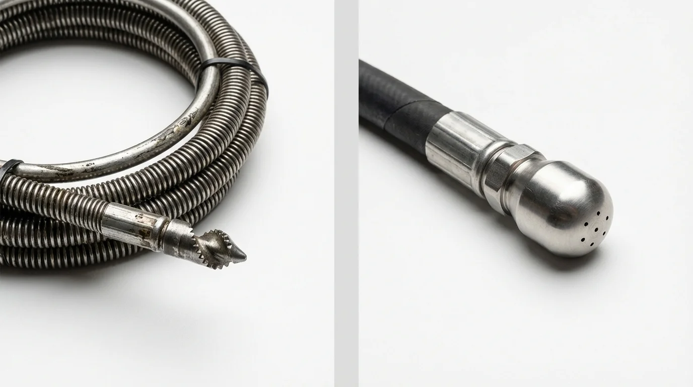 Drain snake cable and hydro jetting nozzle used for drain cleaning in Conejos, CO